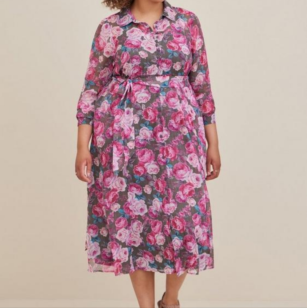 Chiffon Floral Shirt Dress - Torrid Size 3